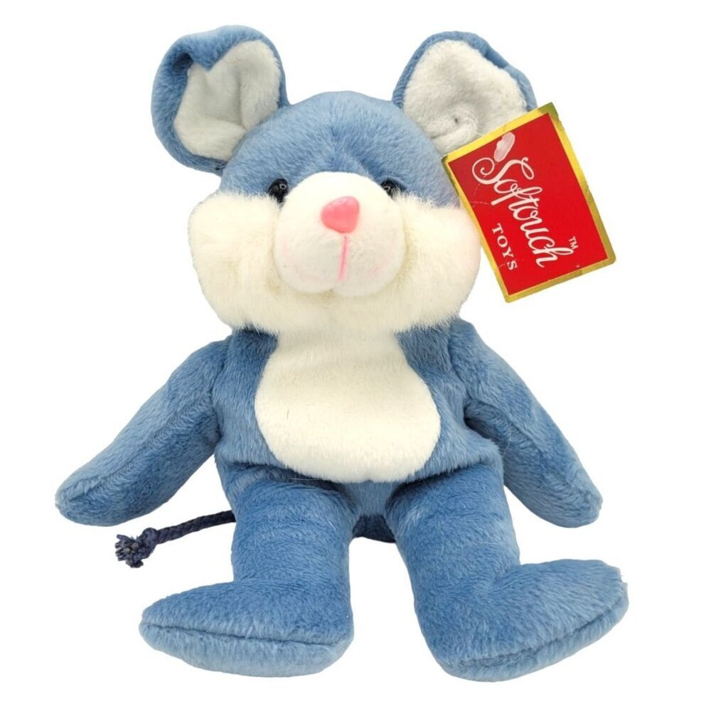 Softouch Toys  Mouse 10" Blue-Gray w/ White Cord Tail Ages 3+ Tags Plush